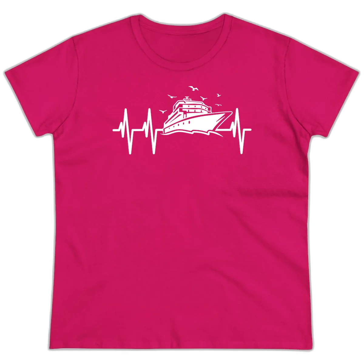 Cruise Heartbeat Ladies Ship Pulse Vacation Tee in Heliconia