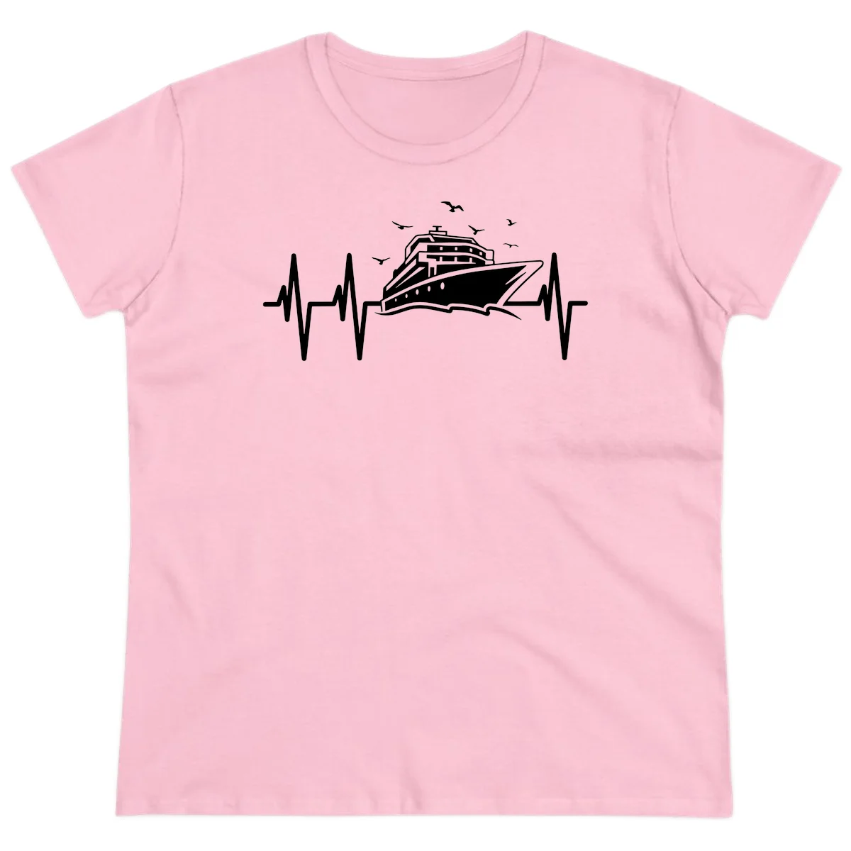 Cruise Heartbeat Ladies Ship Pulse Vacation Tee in Light Pink