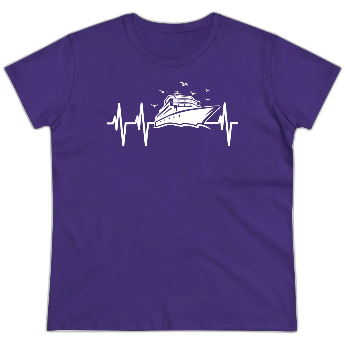 Cruise Heartbeat Ladies Ship Pulse Vacation Tee in Purple