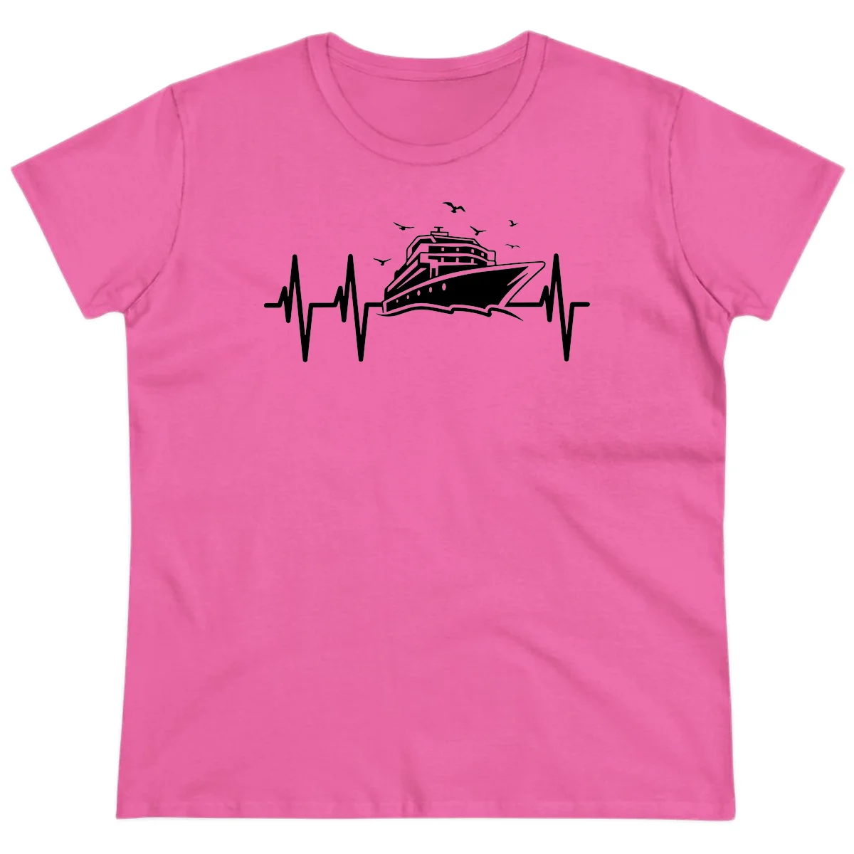 Cruise Heartbeat Ladies Ship Pulse Vacation Tee in Azalea