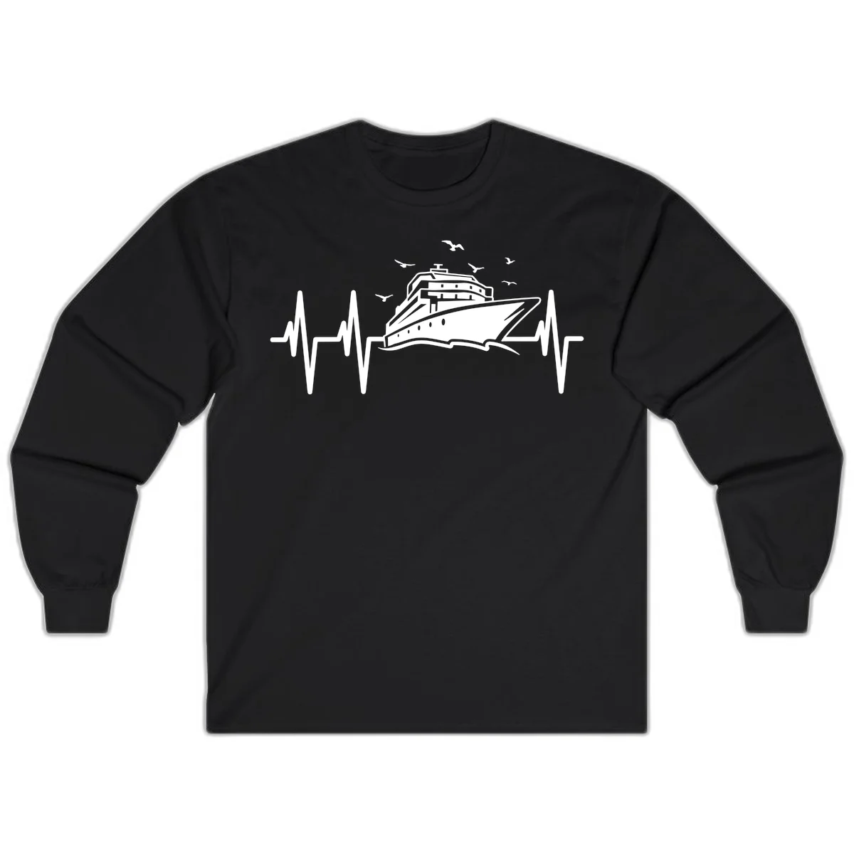 Cruise Heartbeat Ship Pulse Long Sleeve Tee in Black