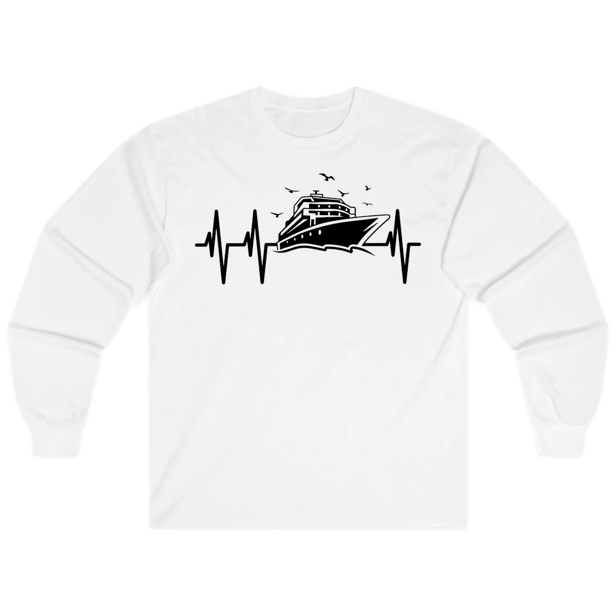 Cruise Heartbeat Ship Pulse Long Sleeve Tee in White
