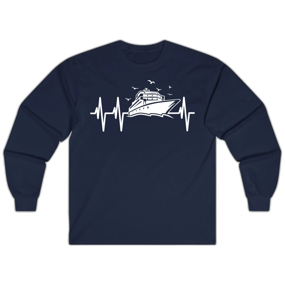 Cruise Heartbeat Ship Pulse Long Sleeve Tee in Navy
