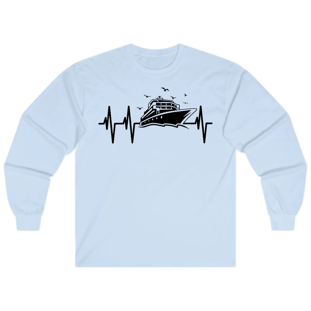 Cruise Heartbeat Ship Pulse Long Sleeve Tee in Light Blue