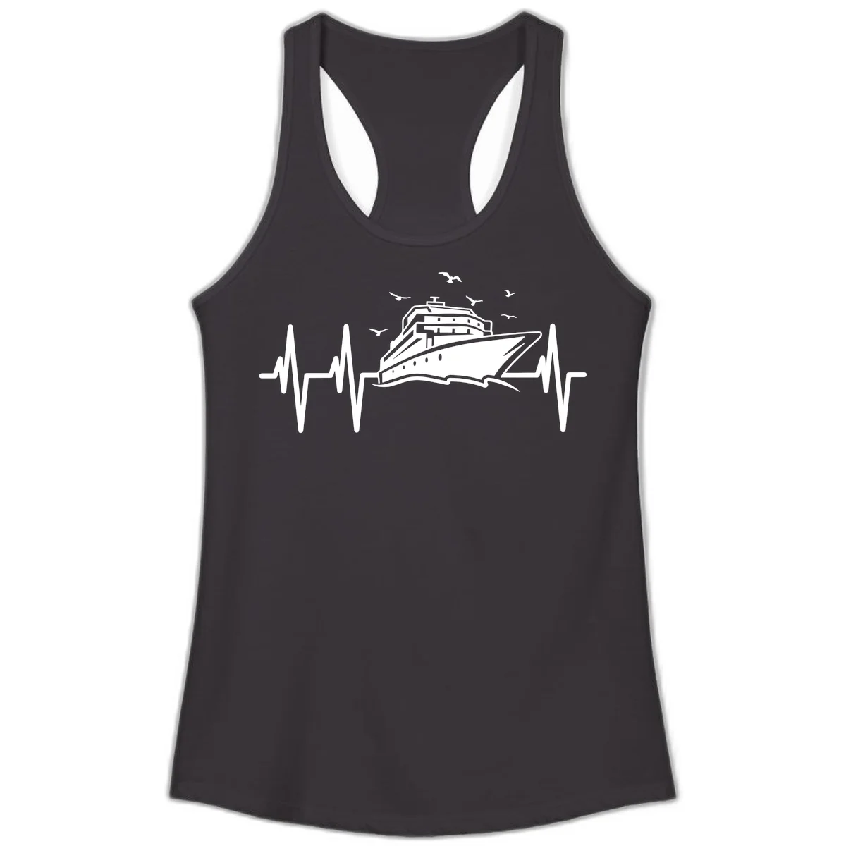 Cruise Heartbeat Ladies Ship Pulse Racerback Tank in Black