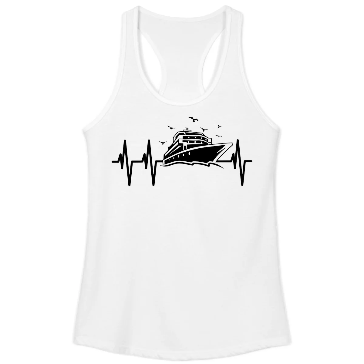 Cruise Heartbeat Ladies Ship Pulse Racerback Tank in White
