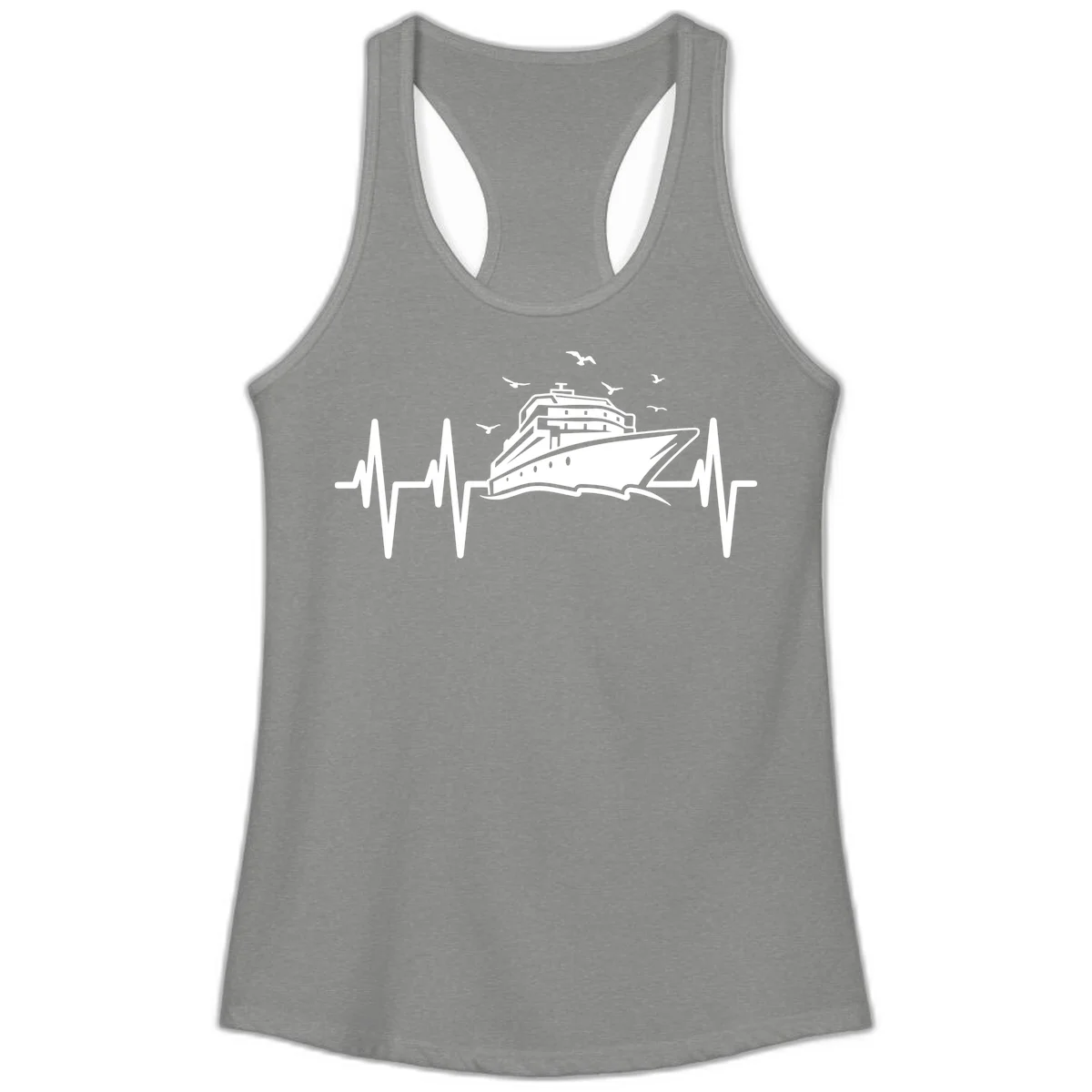 Cruise Heartbeat Ladies Ship Pulse Racerback Tank in Heather Grey