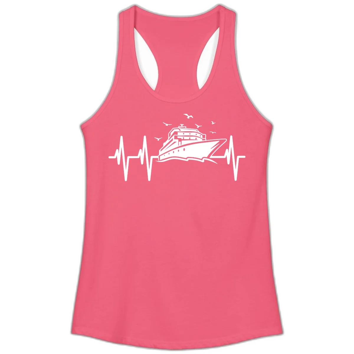 Cruise Heartbeat Ladies Ship Pulse Racerback Tank in Hot Pink