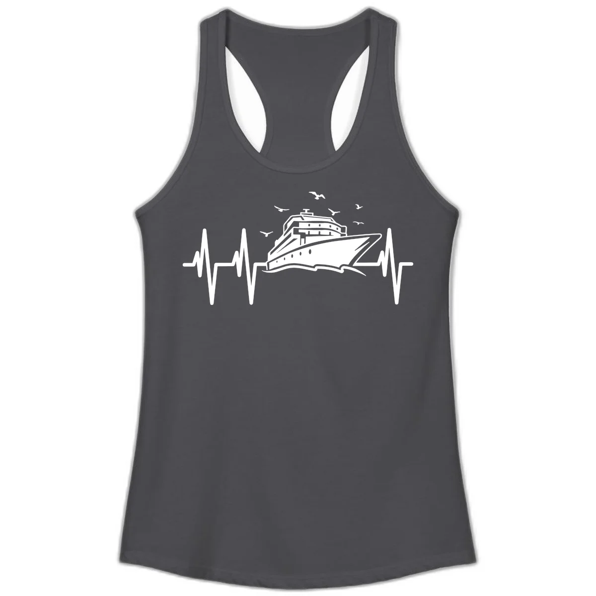 Cruise Heartbeat Ladies Ship Pulse Racerback Tank in Solid Dark Gray