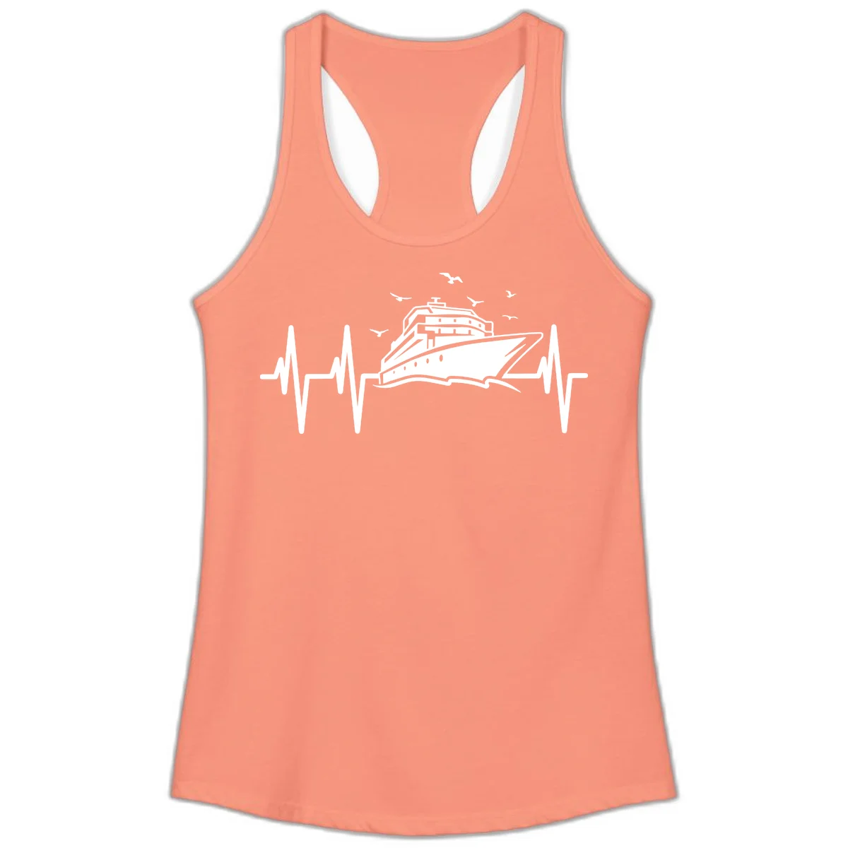 Cruise Heartbeat Ladies Ship Pulse Racerback Tank in Solid Light Orange