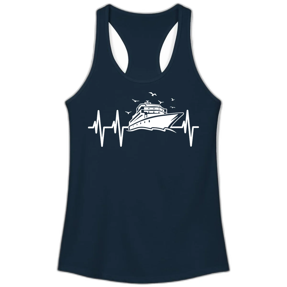 Cruise Heartbeat Ladies Ship Pulse Racerback Tank in Solid Midnight Navy