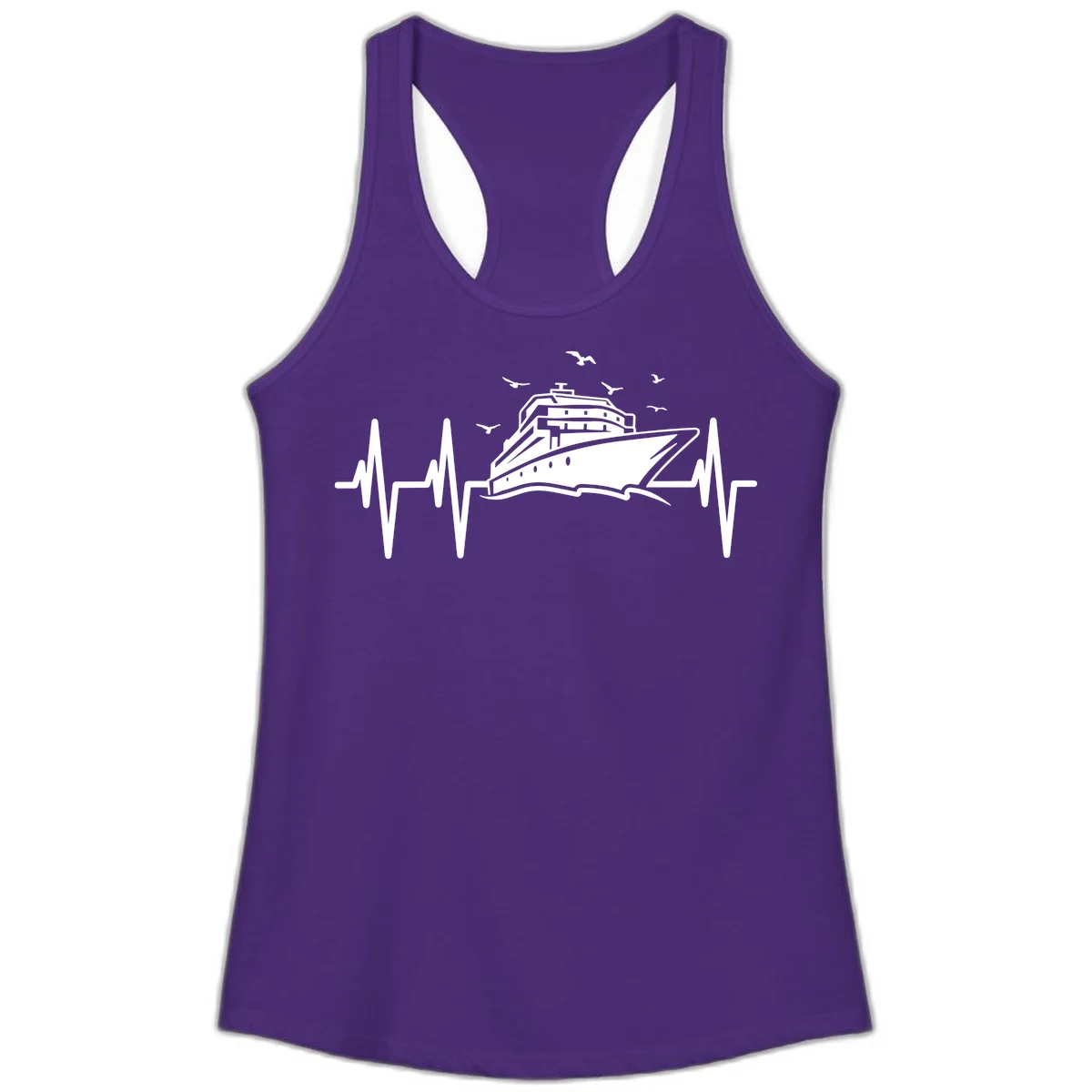 Cruise Heartbeat Ladies Ship Pulse Racerback Tank in Solid Purple Rush