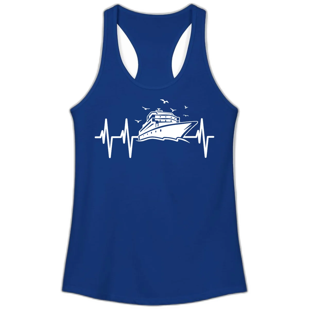 Cruise Heartbeat Ladies Ship Pulse Racerback Tank in Solid Royal