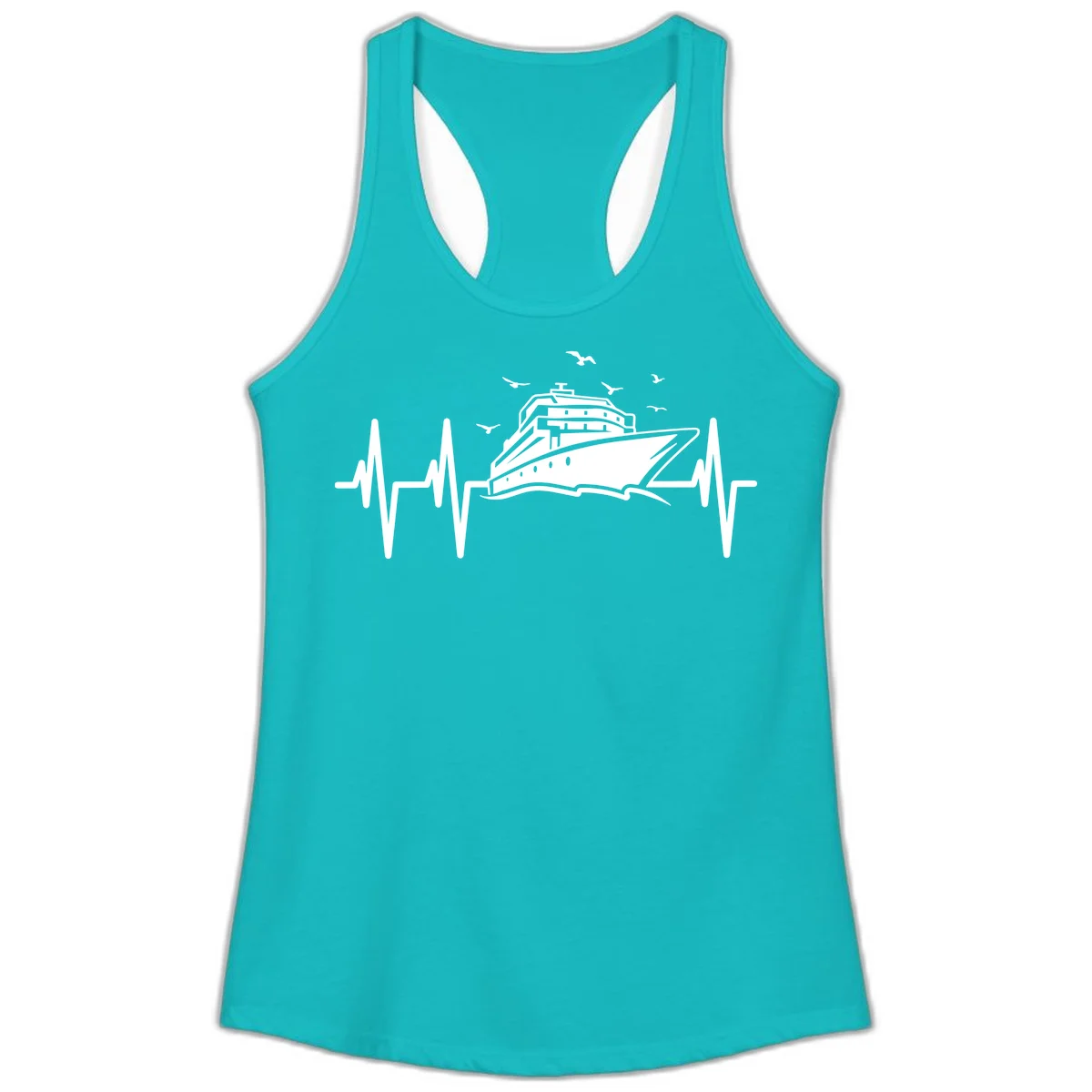 Cruise Heartbeat Ladies Ship Pulse Racerback Tank in Tahiti Blue