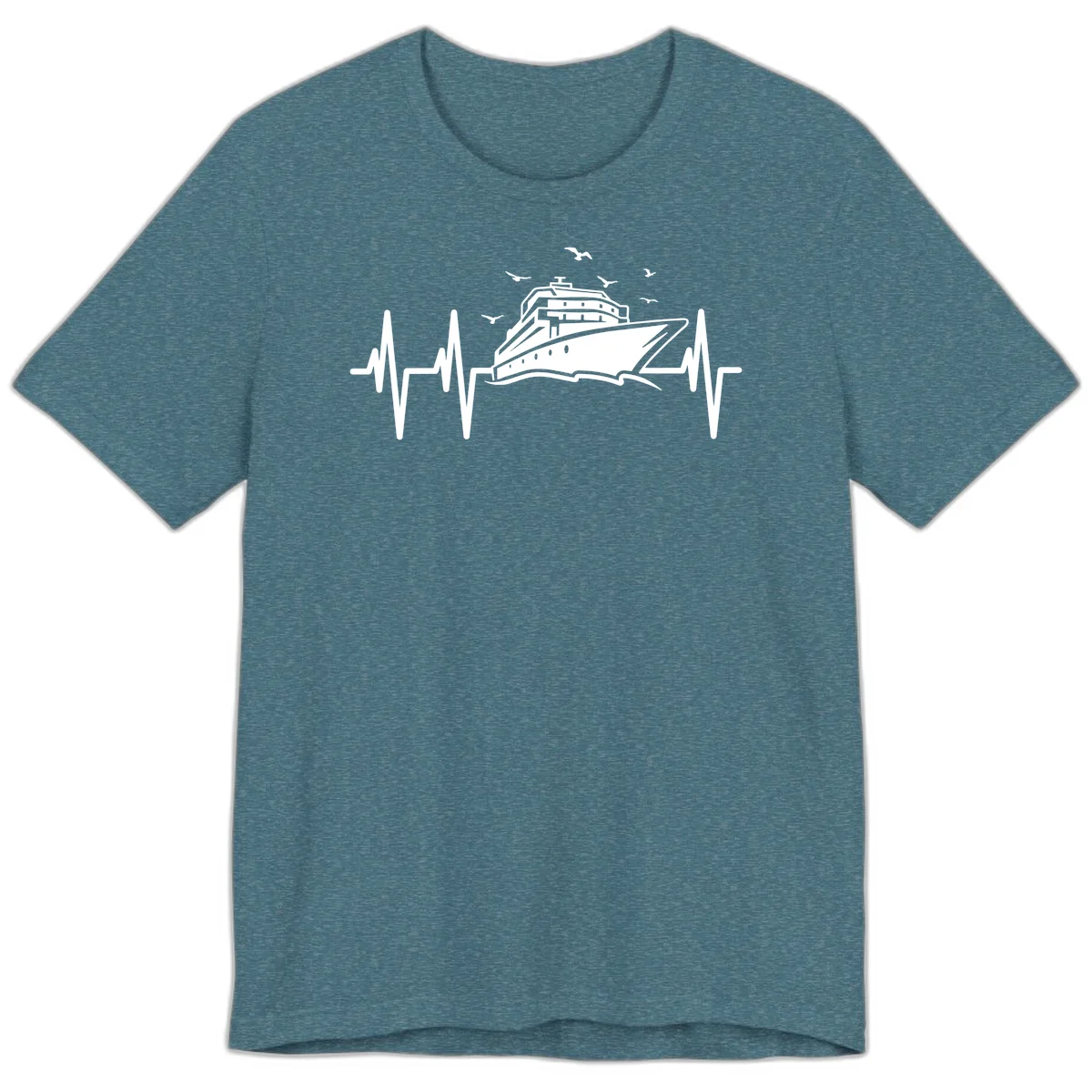 Cruise Heartbeat Premium Ship Pulse Vacation Tee in Heather Deep Teal