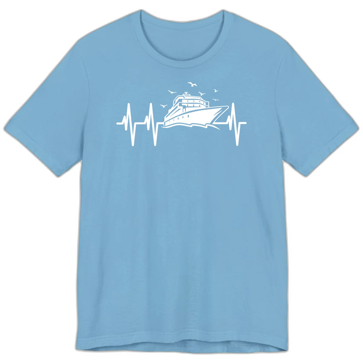 Cruise Heartbeat Premium Ship Pulse Vacation Tee in Ocean Blue