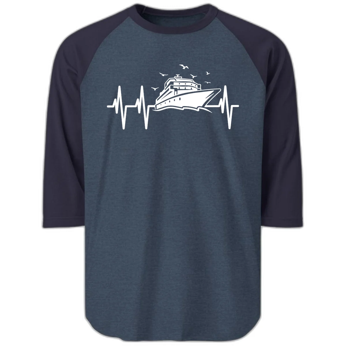 Cruise Heartbeat Ship Pulse Raglan 3/4 Sleeve Tee in Heather Denim Navy