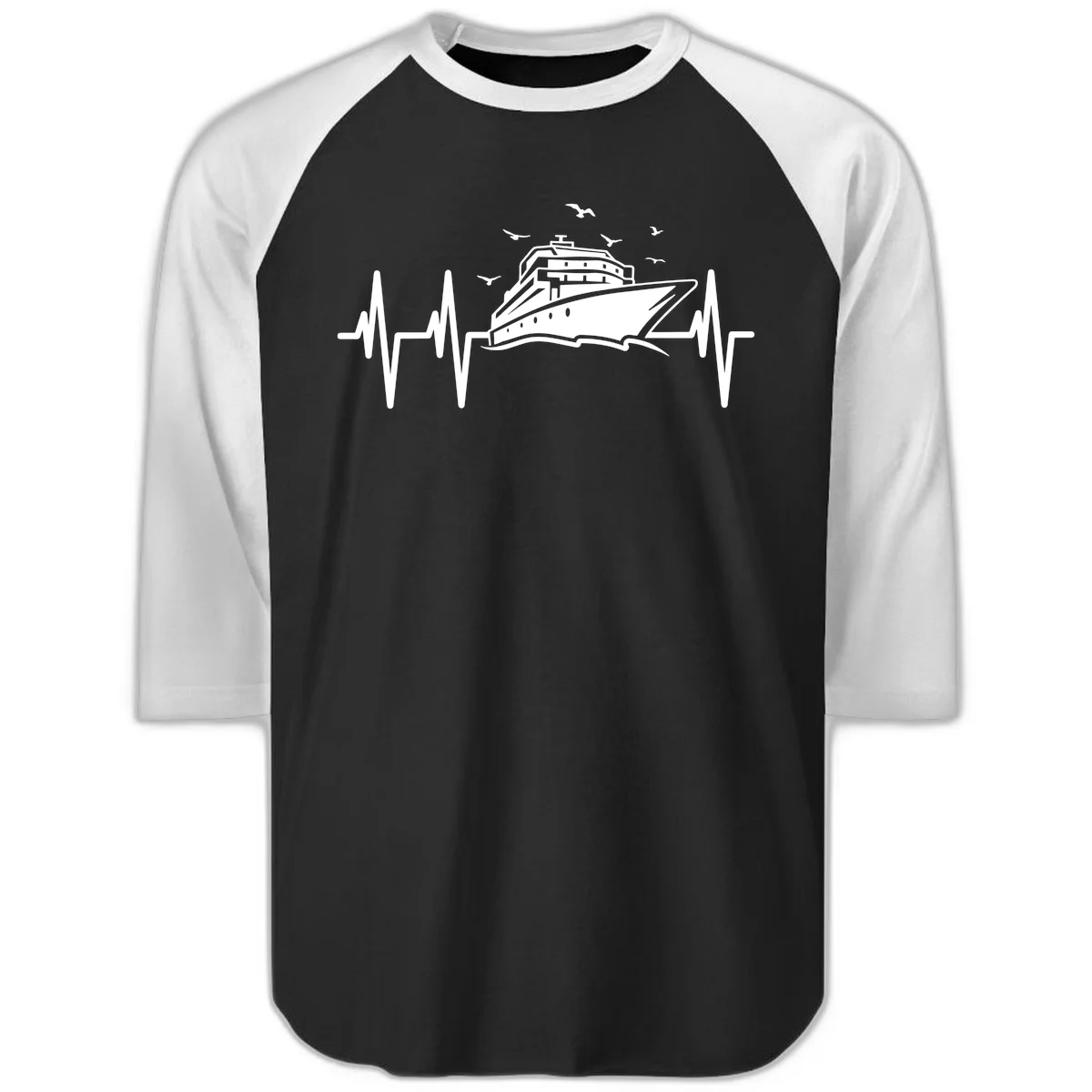 Cruise Heartbeat Ship Pulse Raglan 3/4 Sleeve Tee in Black White