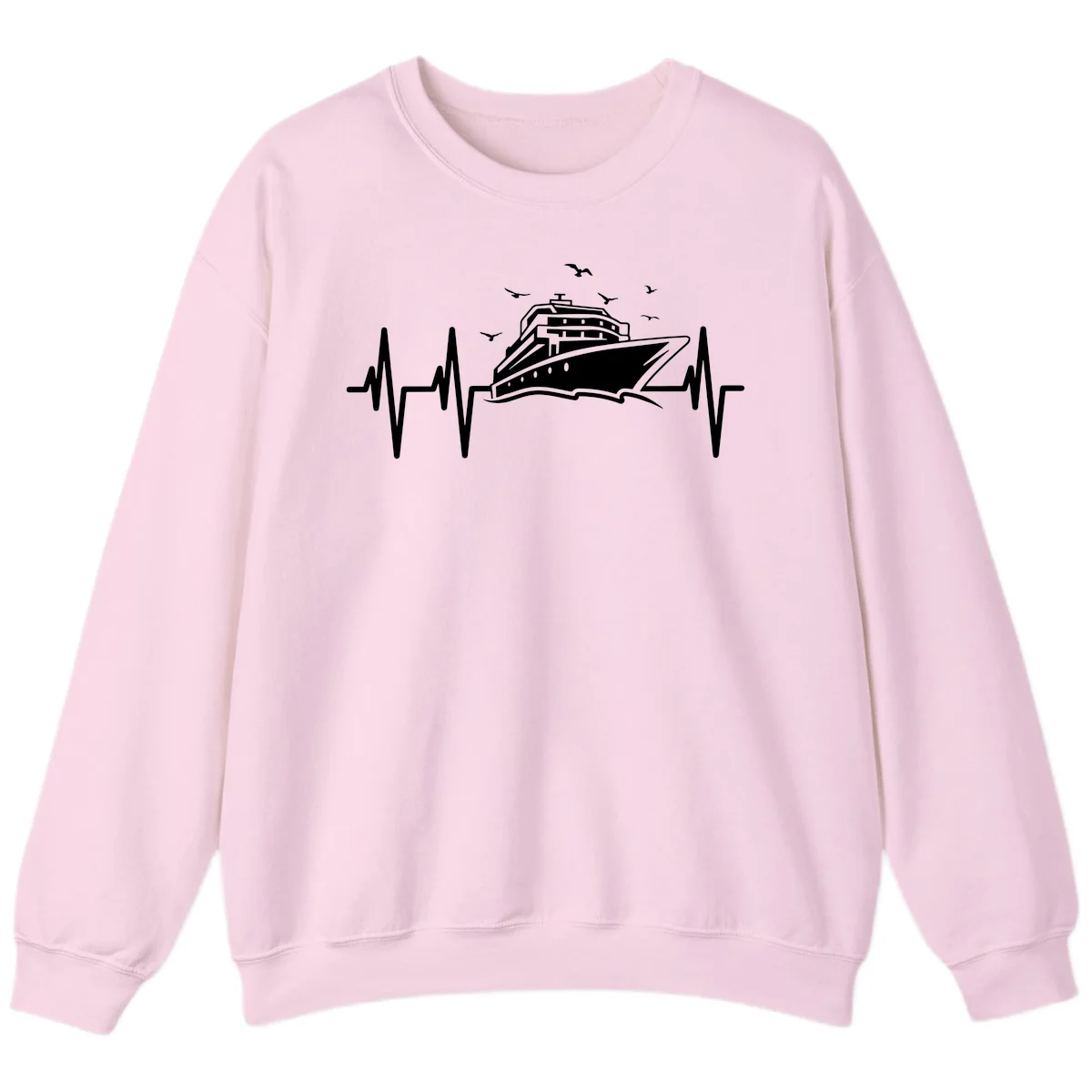 Cruise Heartbeat Ship Pulse Vacation Sweatshirt in Light Pink