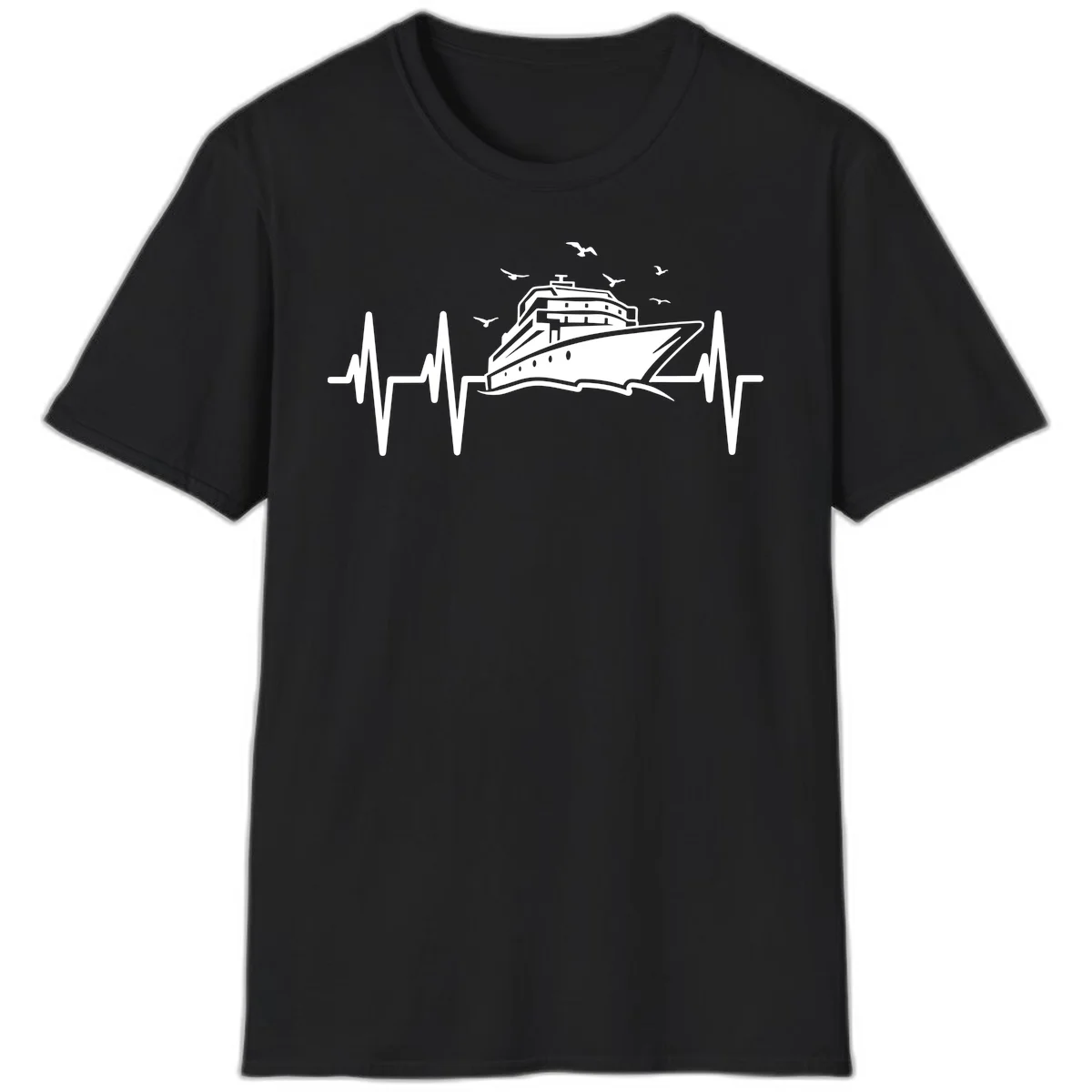 Cruise Heartbeat Ship Pulse Vacation T-Shirt in Black