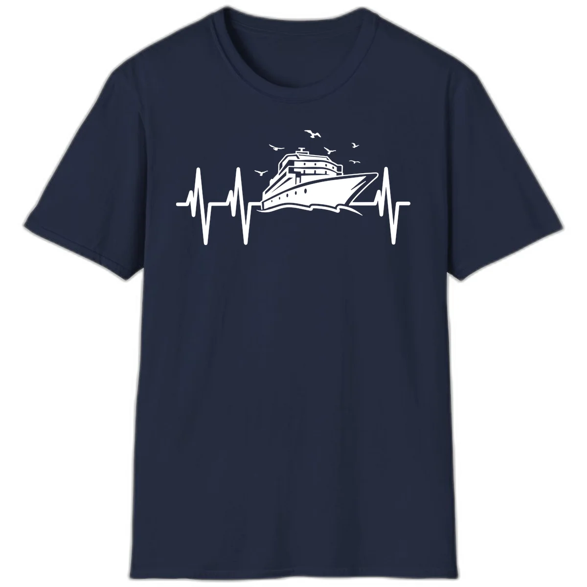 Cruise Heartbeat Ship Pulse Vacation T-Shirt in Navy
