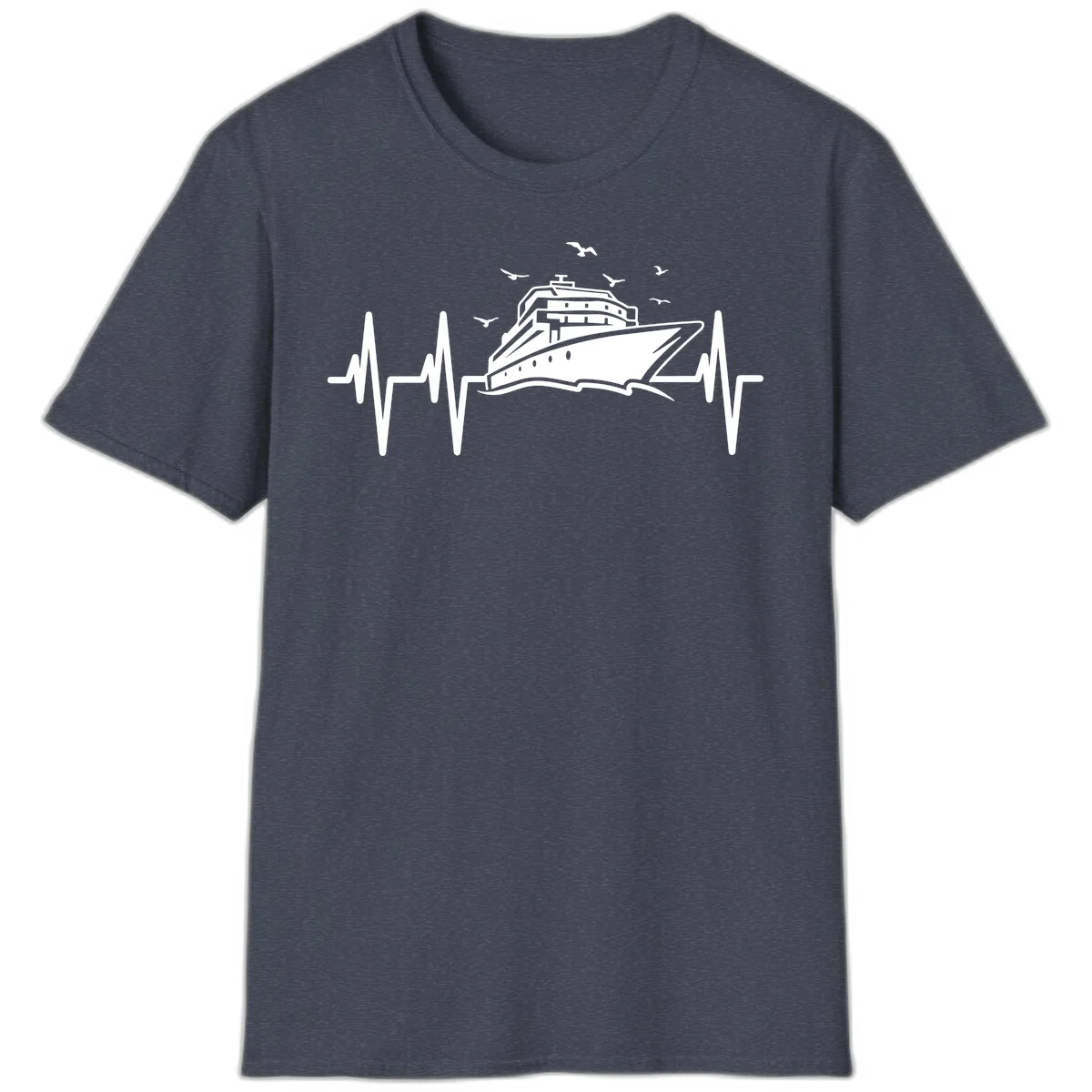 Cruise Heartbeat Ship Pulse Vacation T-Shirt in Heather Navy