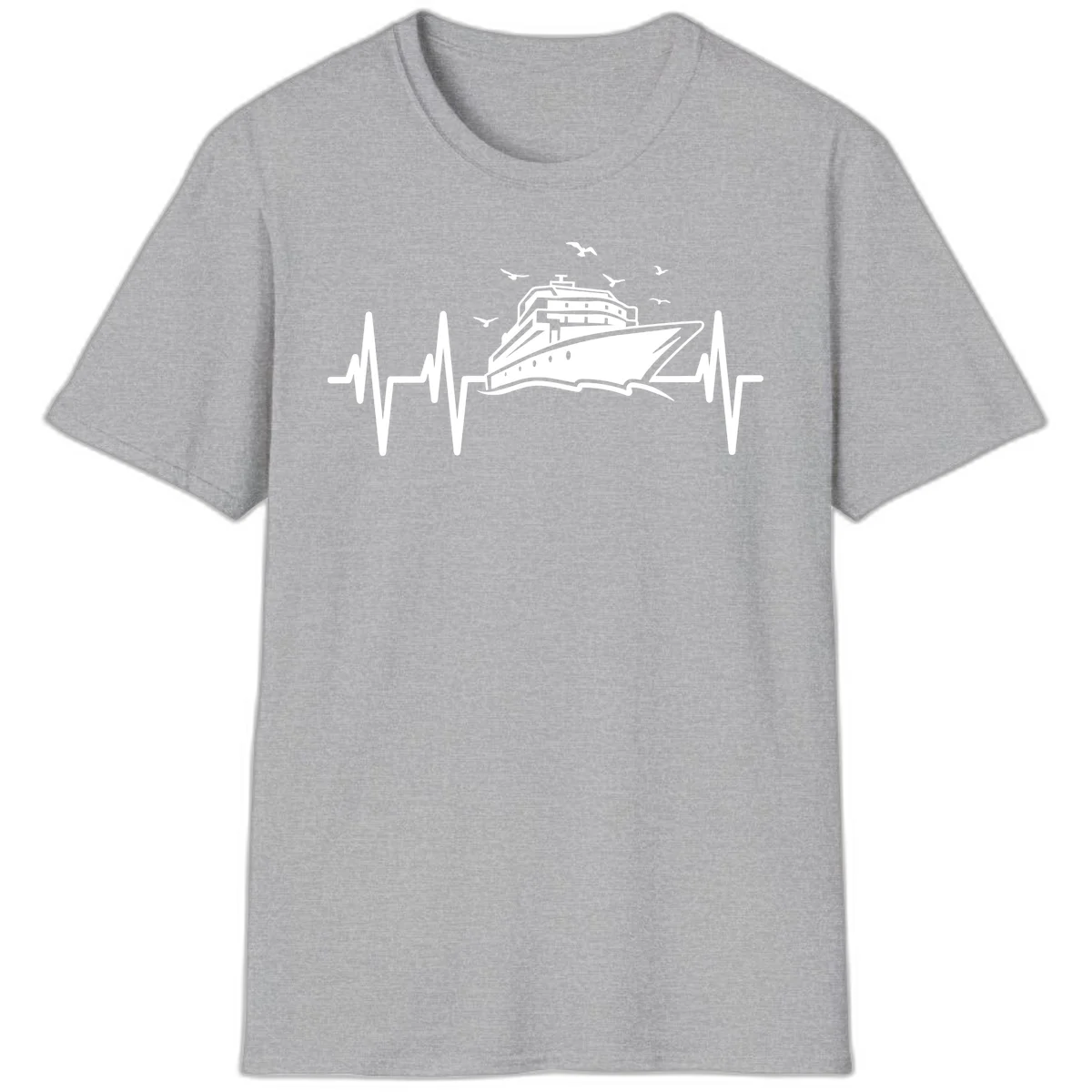 Cruise Heartbeat Ship Pulse Vacation T-Shirt in Sport Grey