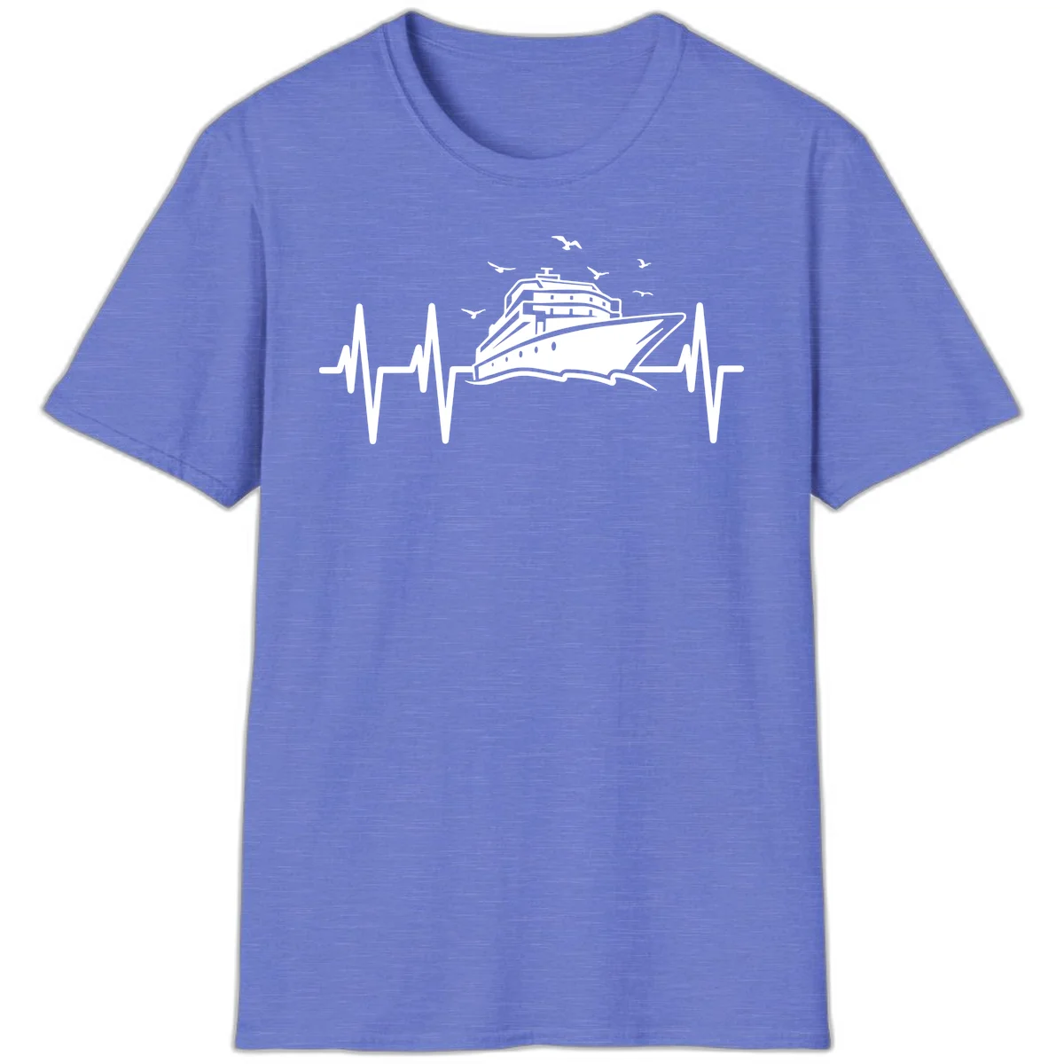 Cruise Heartbeat Ship Pulse Vacation T-Shirt in Heather Royal