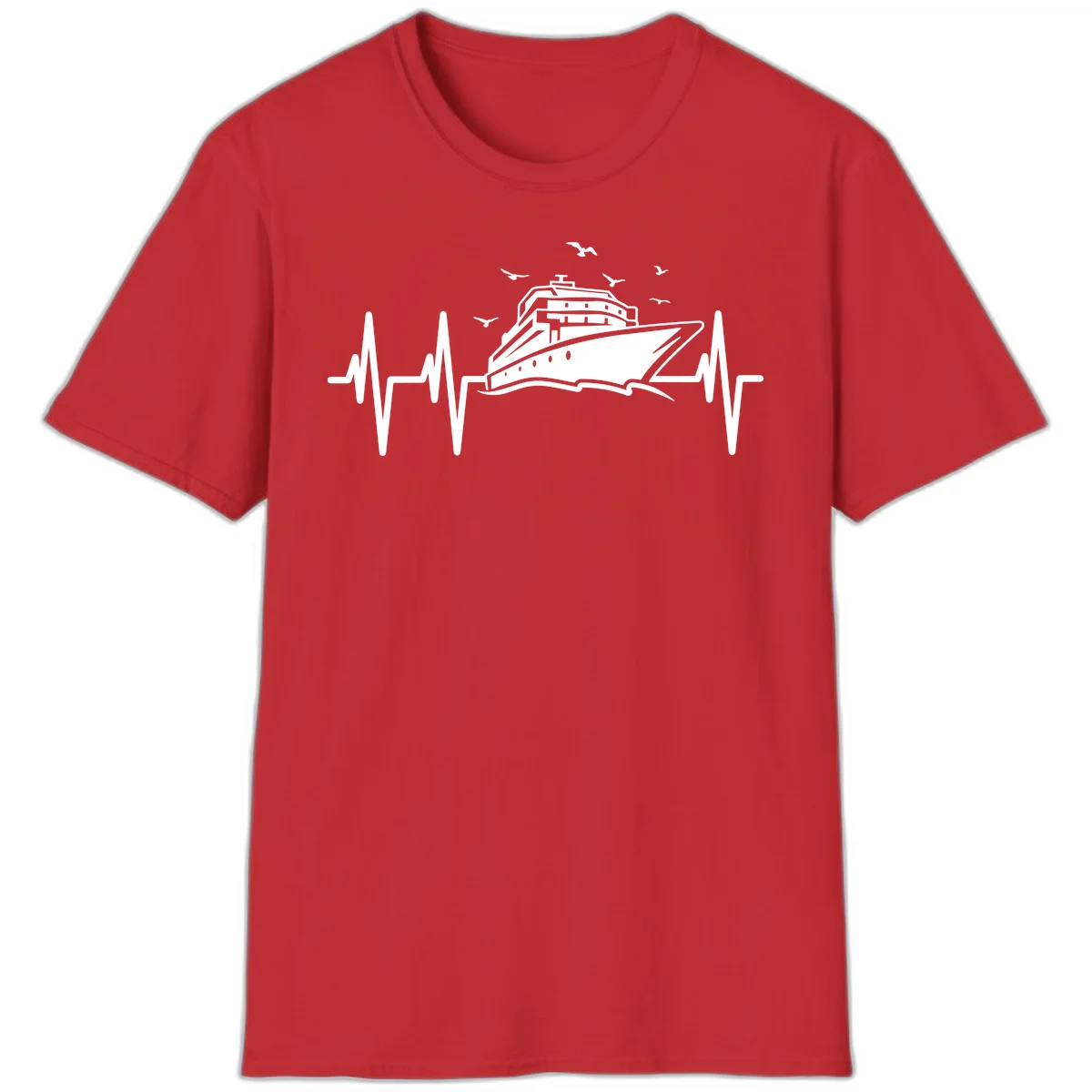 Cruise Heartbeat Ship Pulse Vacation T-Shirt in Red