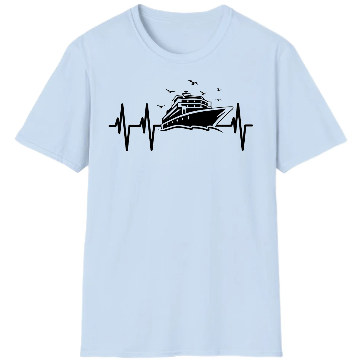 Cruise Heartbeat Ship Pulse Vacation T-Shirt in Light Blue