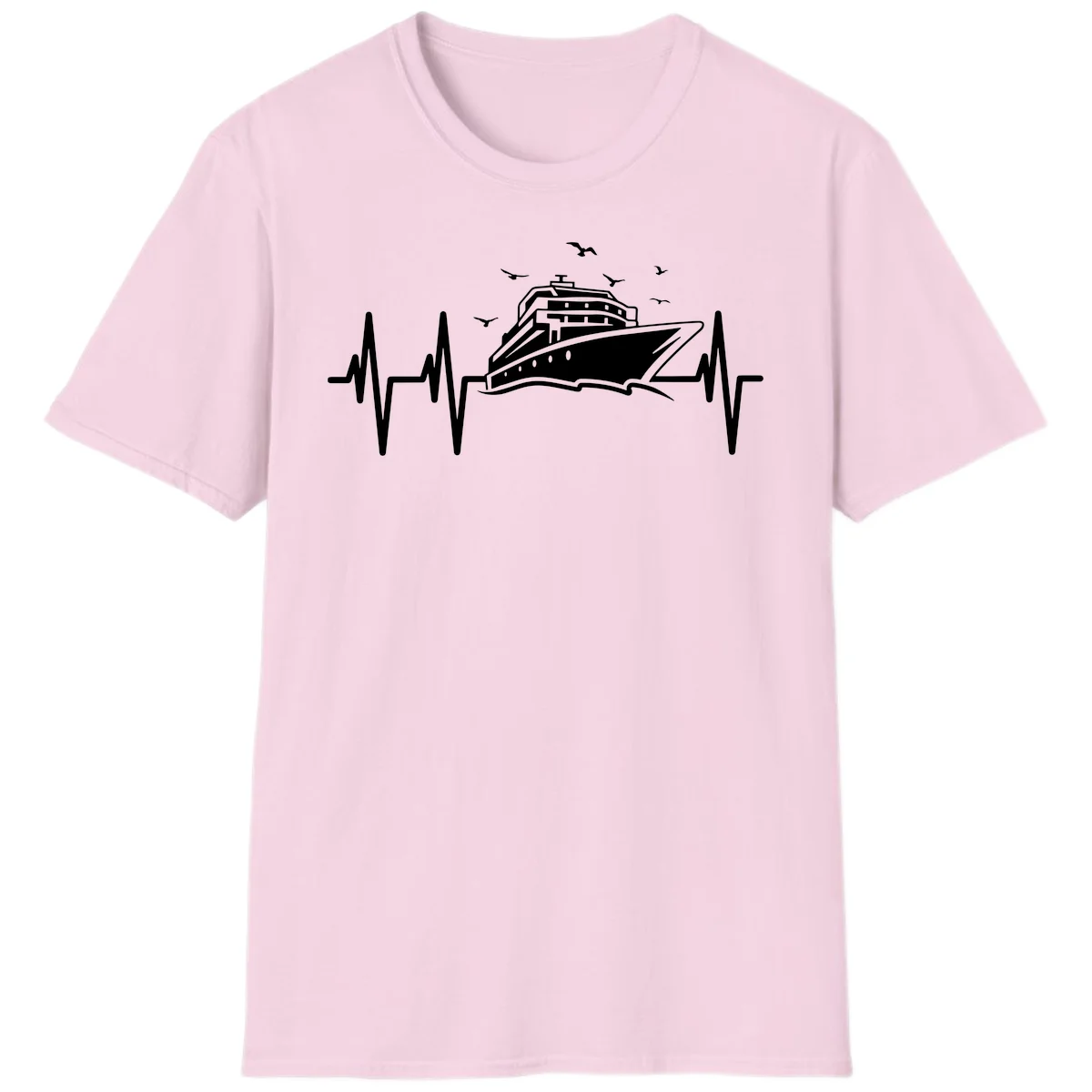 Cruise Heartbeat Ship Pulse Vacation T-Shirt in Light Pink