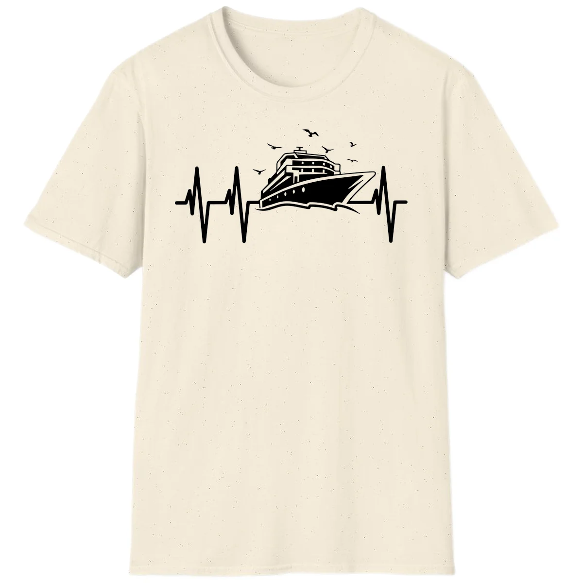 Cruise Heartbeat Ship Pulse Vacation T-Shirt in Natural
