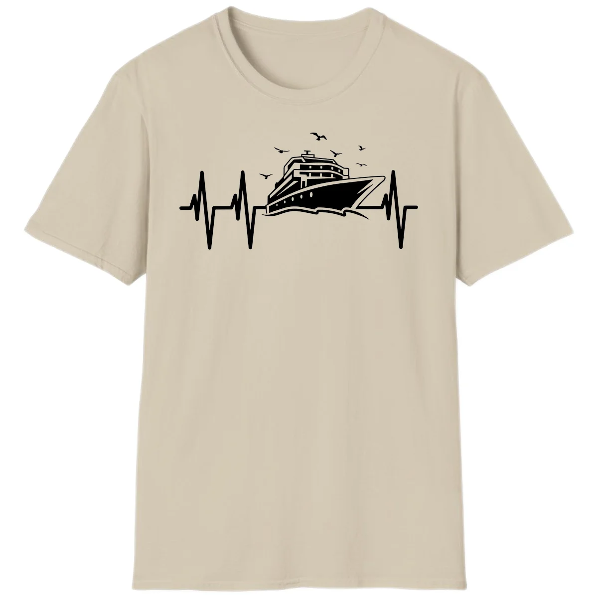 Cruise Heartbeat Ship Pulse Vacation T-Shirt in Sand
