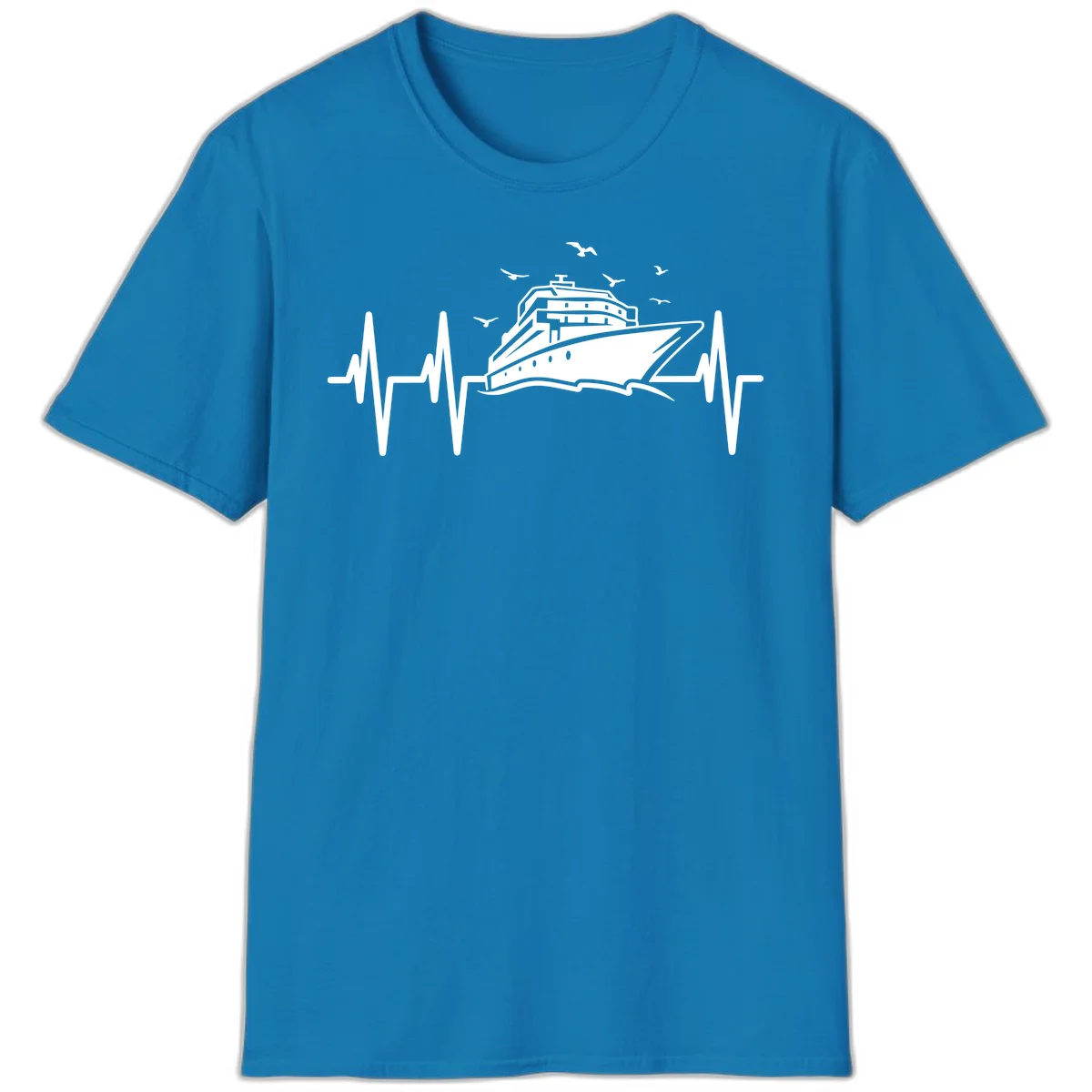 Cruise Heartbeat Ship Pulse Vacation T-Shirt in Sapphire