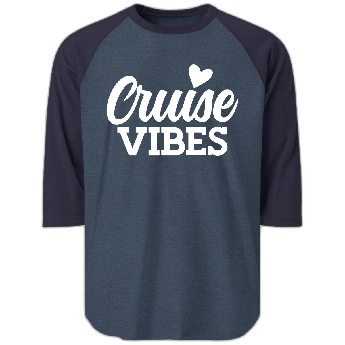 Cruise Vibes Heart Raglan 3/4 Tee in Heather Denim Navy