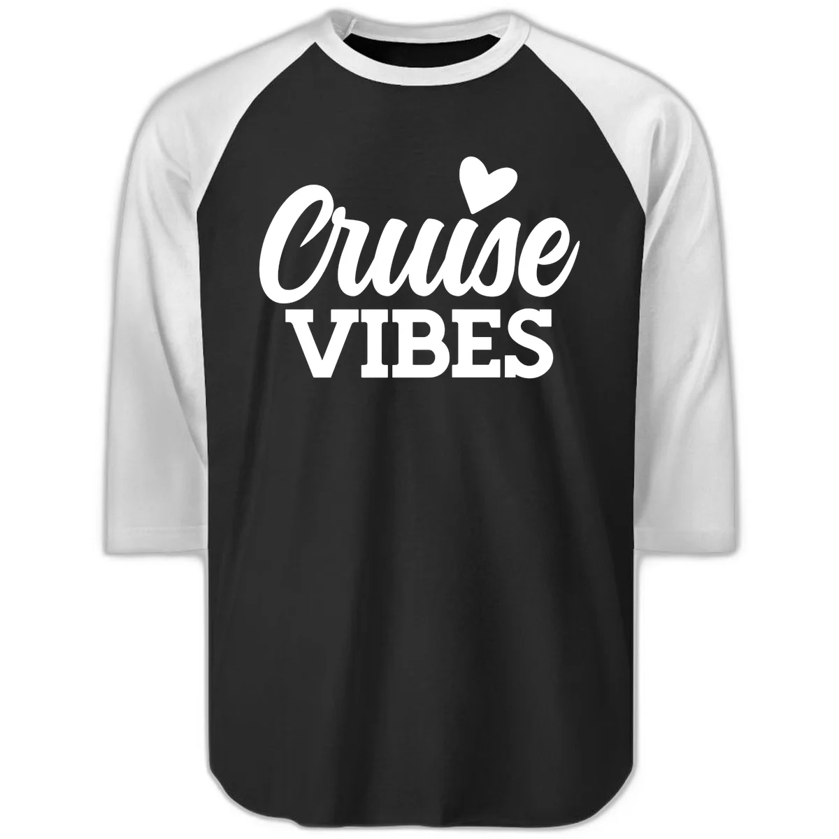 Cruise Vibes Heart Raglan 3/4 Tee in Black White