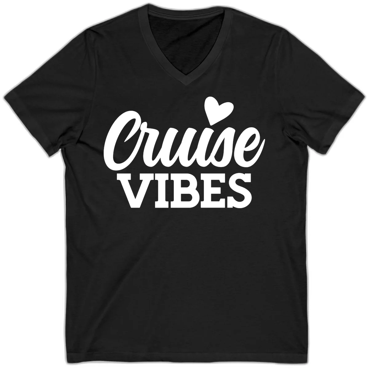 Cruise Vibes Heart V-Neck T-Shirt in Black