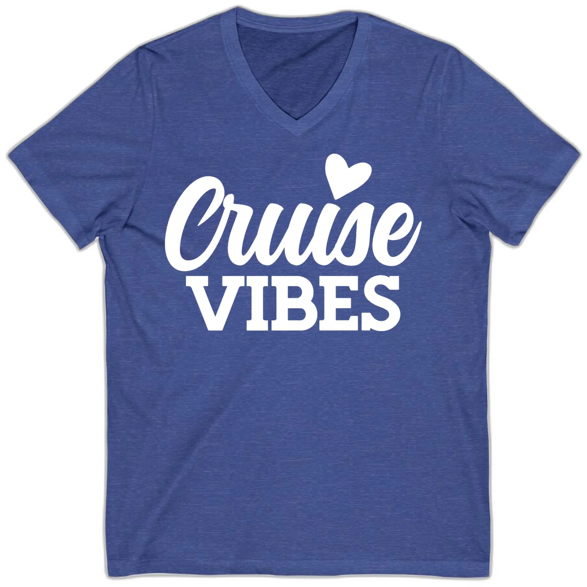Cruise Vibes Heart V-Neck T-Shirt in Heather True Royal