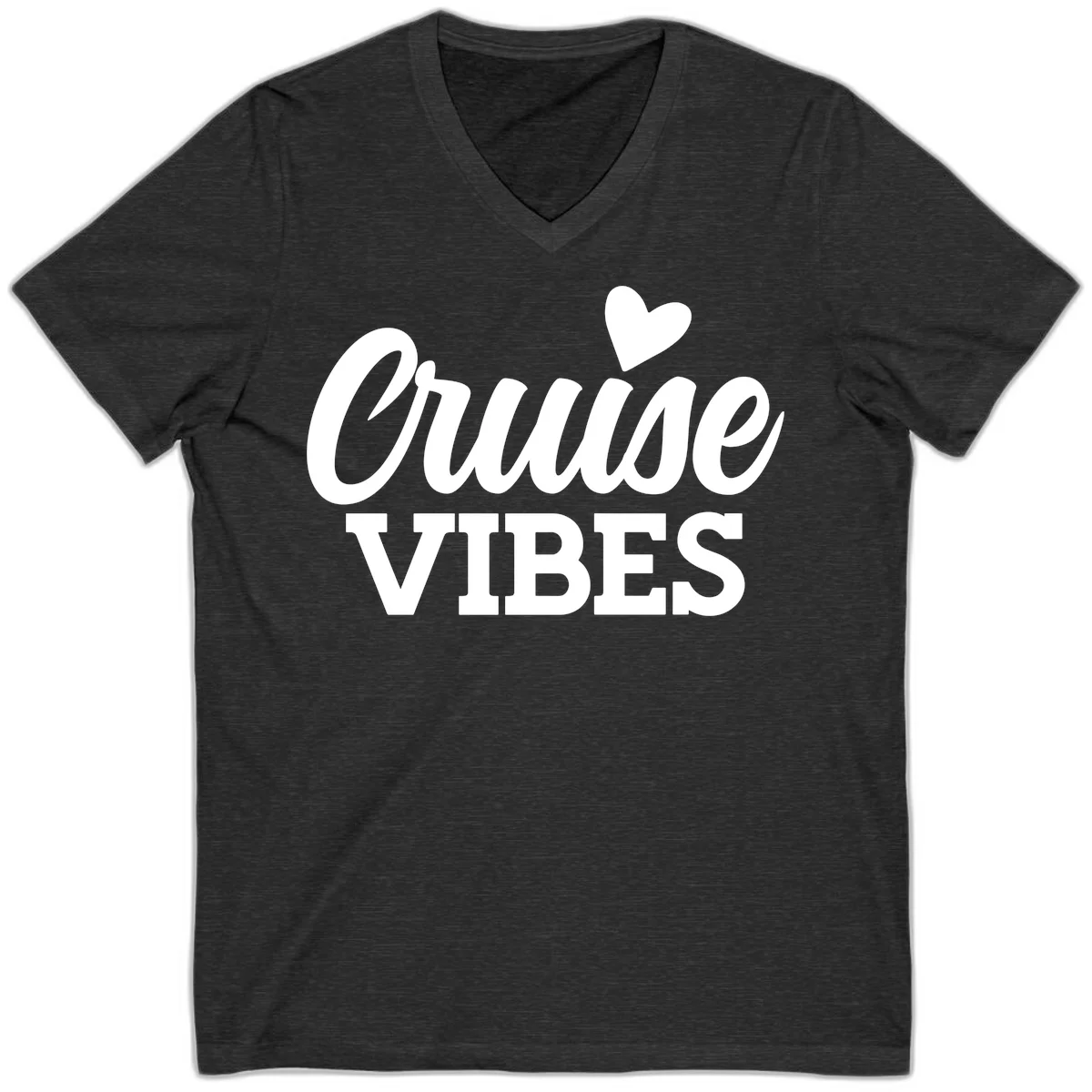 Cruise Vibes Heart V-Neck T-Shirt in Dark Grey Heather