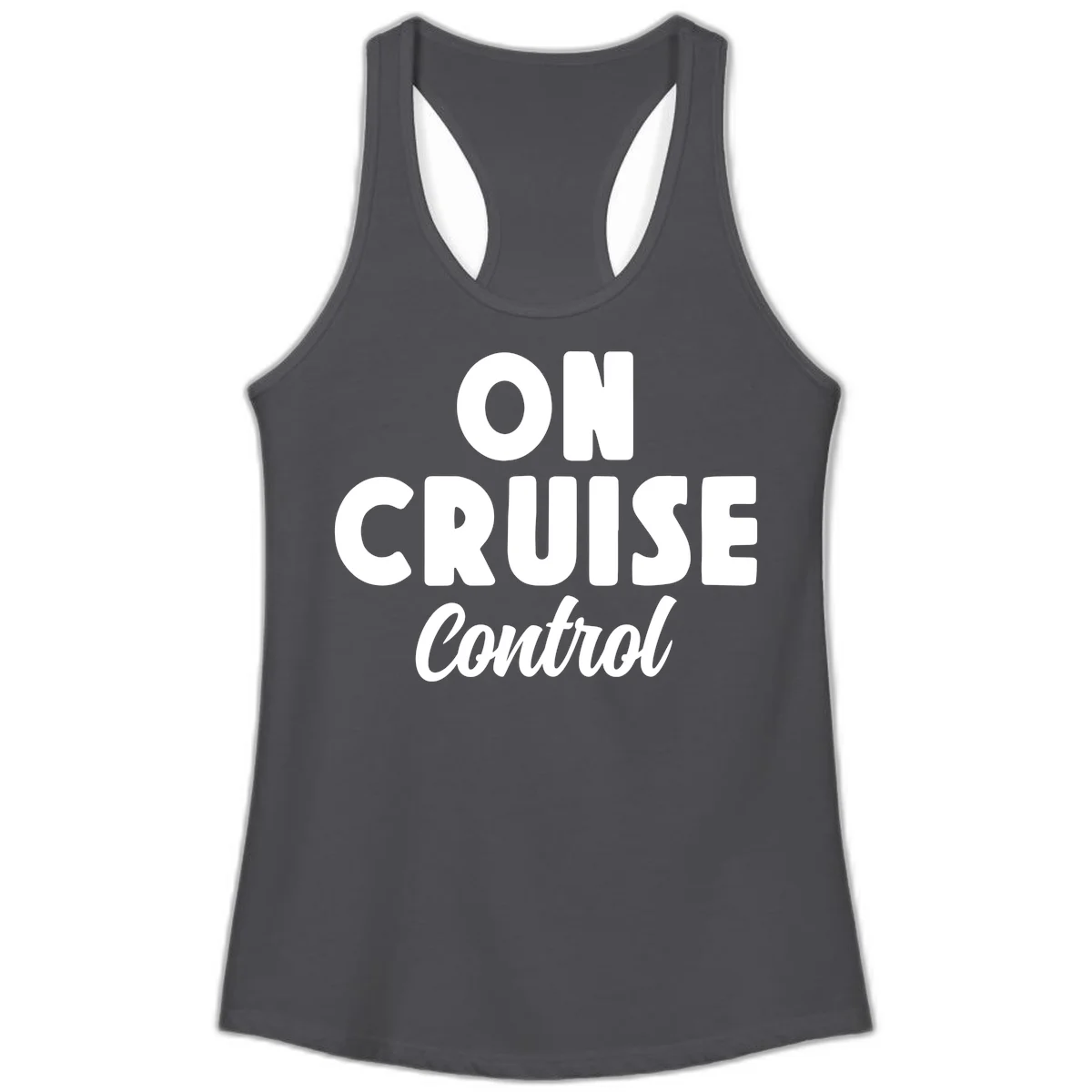 On Cruise Control Ladies Racerback Tank in Solid Dark Gray
