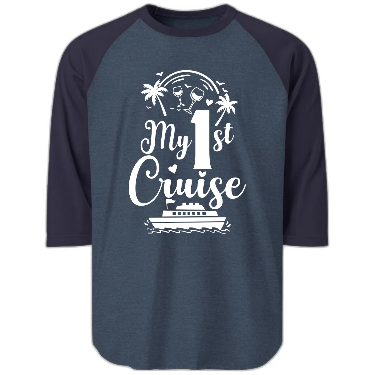 My 1st Cruise Raglan 3/4 in Heather Denim Navy
