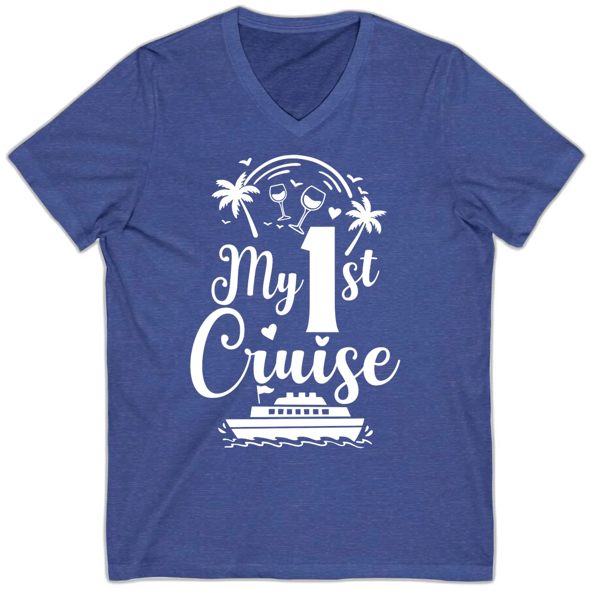 My 1st Cruise V-Neck Tee in Heather True Royal