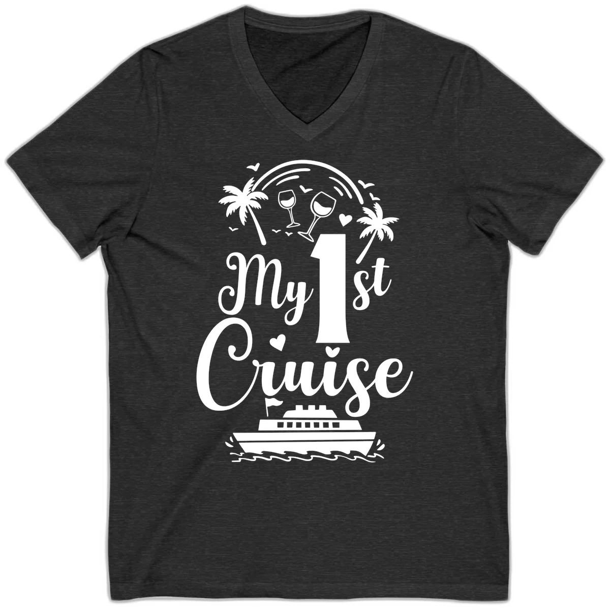 My 1st Cruise V-Neck Tee in Dark Grey Heather