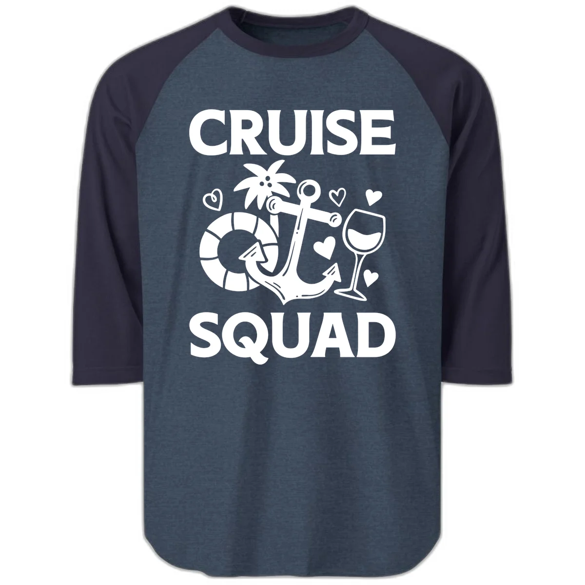 Cruise Squad Raglan 3/4 Tee in Heather Denim Navy