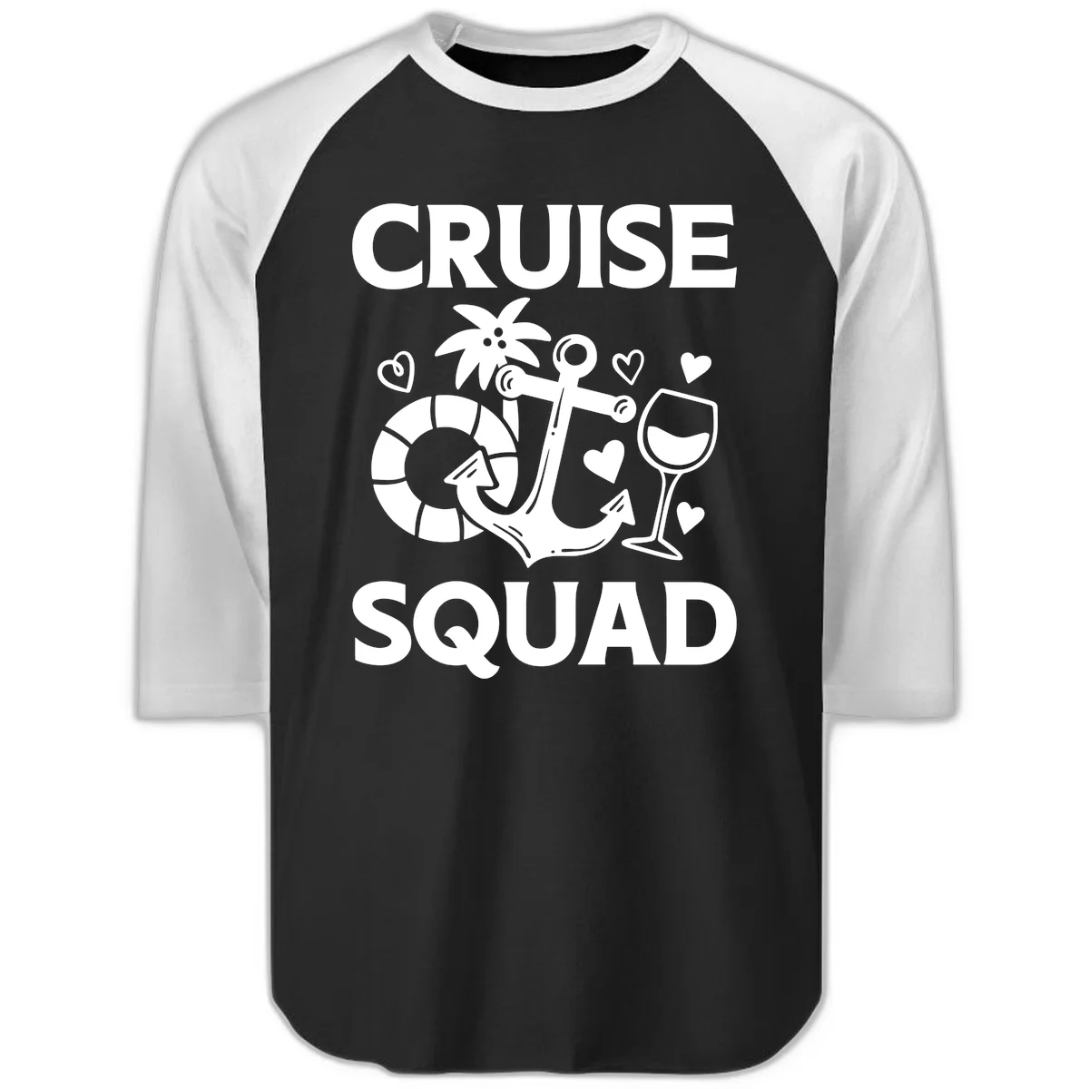 Cruise Squad Raglan 3/4 Tee in Black White