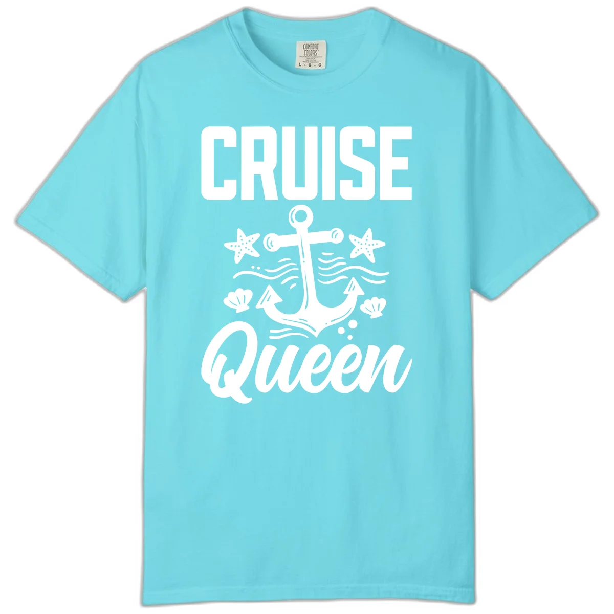 Cruise Queen Anchor Comfort Color T-Shirt in Lagoon Blue