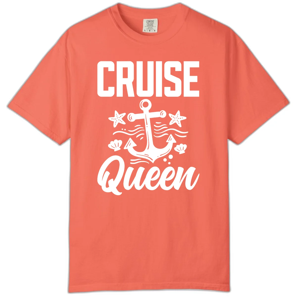 Cruise Queen Anchor Comfort Color T-Shirt in Bright Salmon