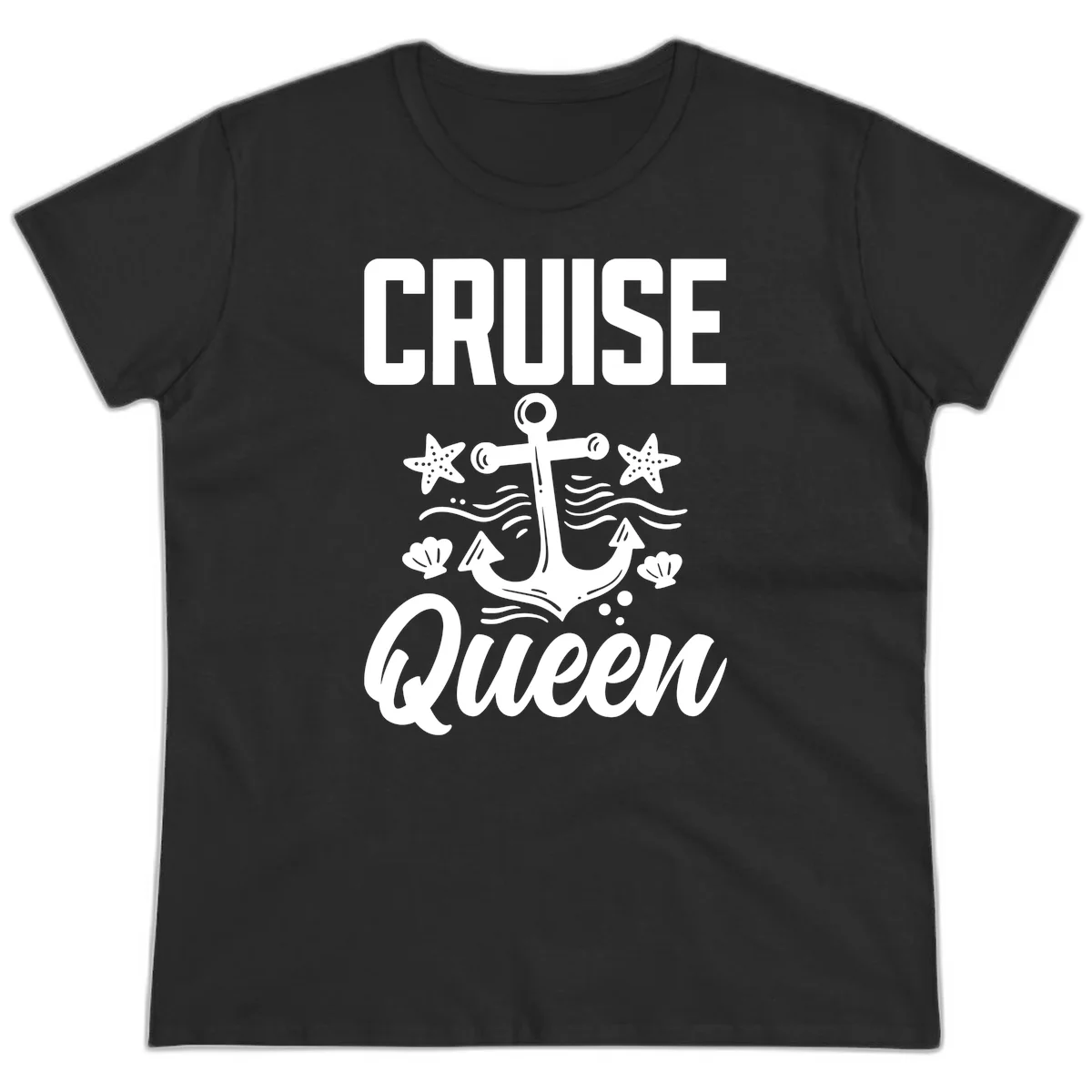 Cruise Queen Anchor Nautical Ladies Tee in Black