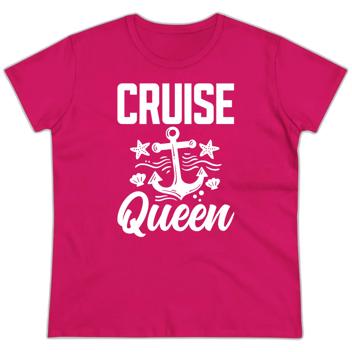 Cruise Queen Anchor Nautical Ladies Tee in Heliconia