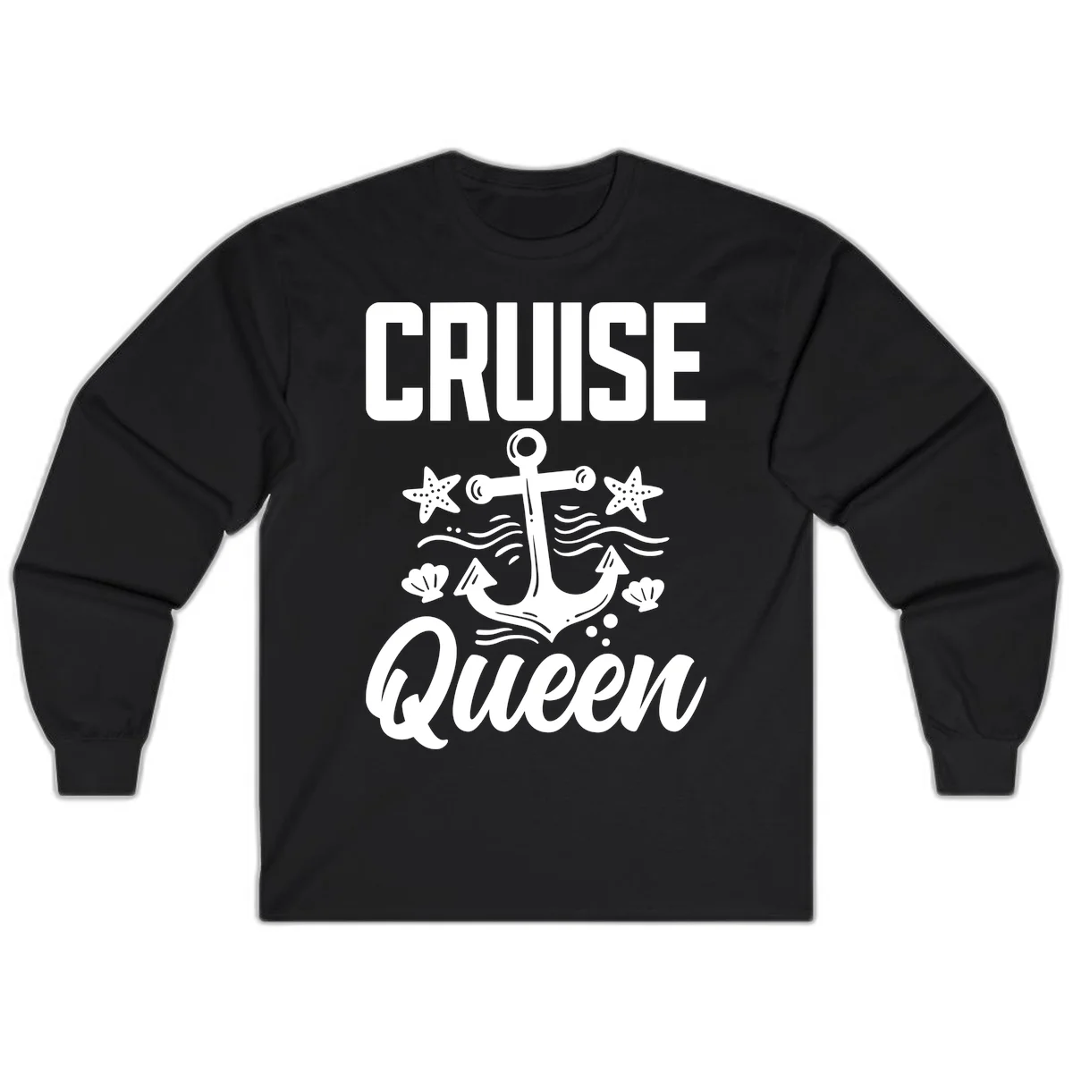 Cruise Queen Anchor Nautical Long Sleeve Tee in Black